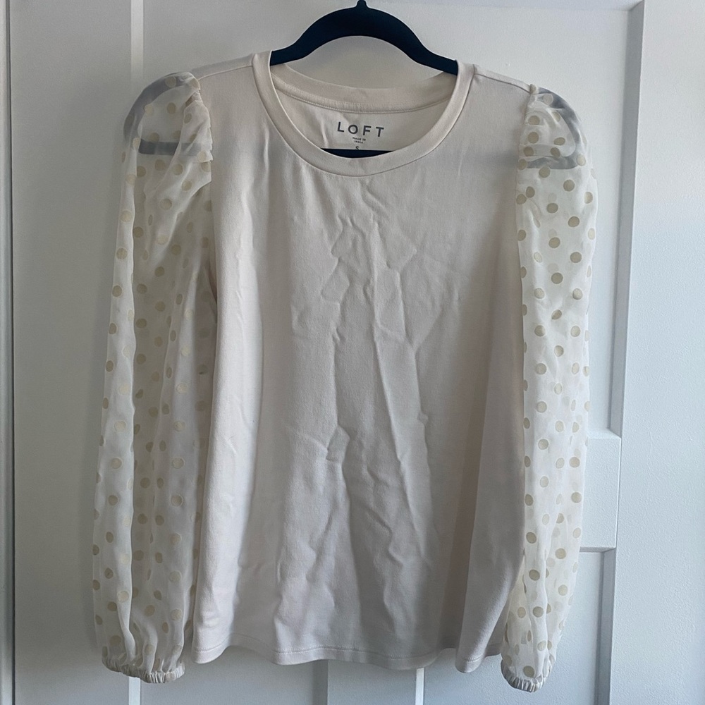 LOFT White Polka Dot Sleeve Women's Top